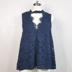 Clover & Scout Lace Fringe Choker Blouse sz M